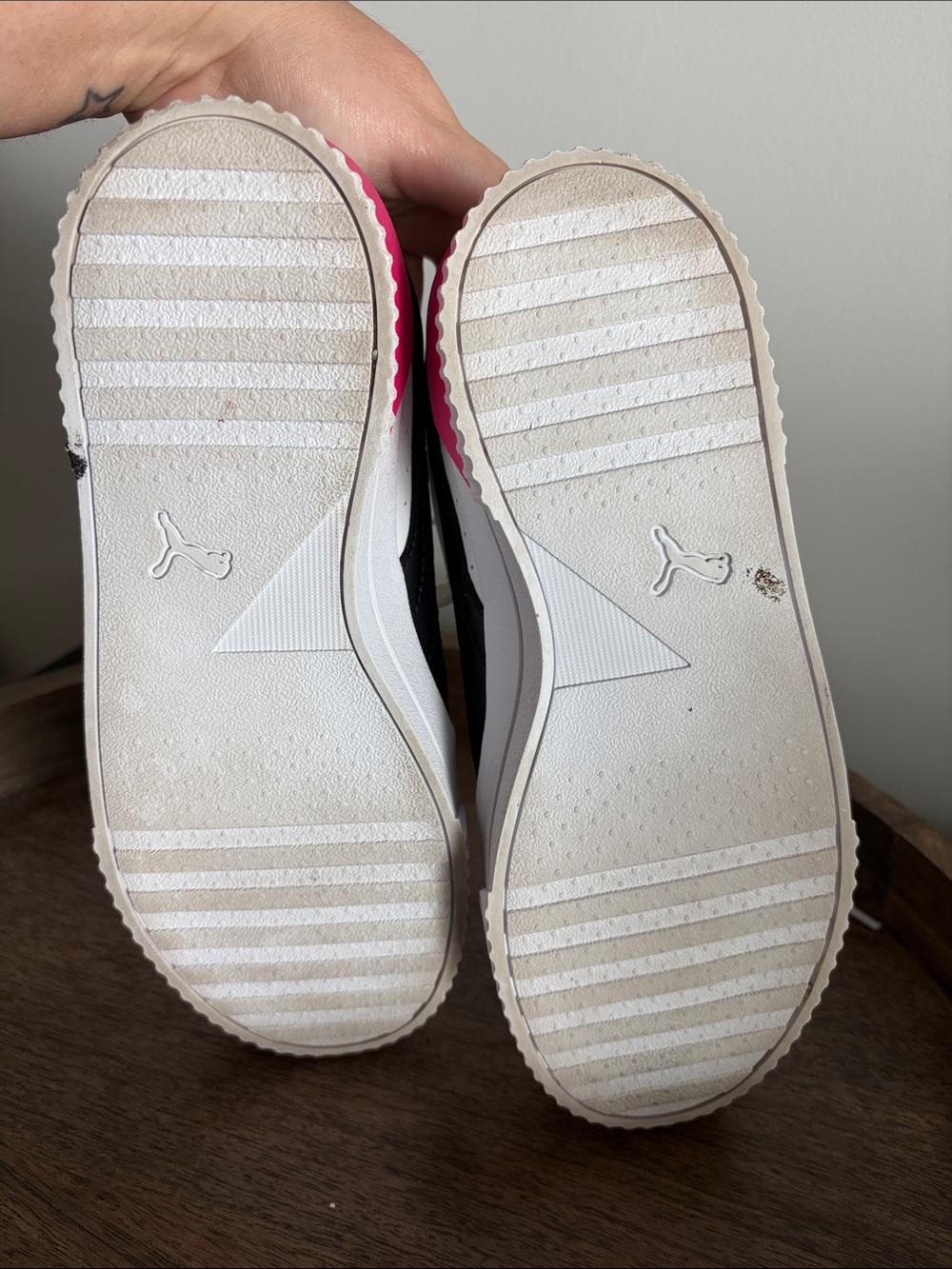 Puma White Low-Top Sneakers with Black Stripe and Pink Heel Accent - Picture 9 of 10